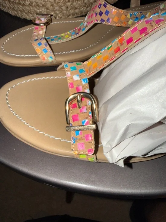 Van Eli Multicolor Mosaic T‑Strap Sandals - Beige/Multicolor Size 11 M - Picture 7 of 11